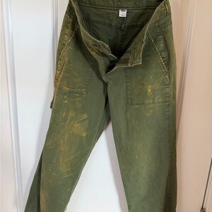 Green Cargo Pants with Bleach Wash